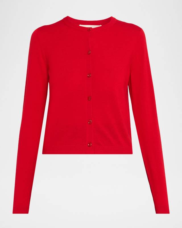 Long-Sleeve Merino Wool Crewneck Cardigan